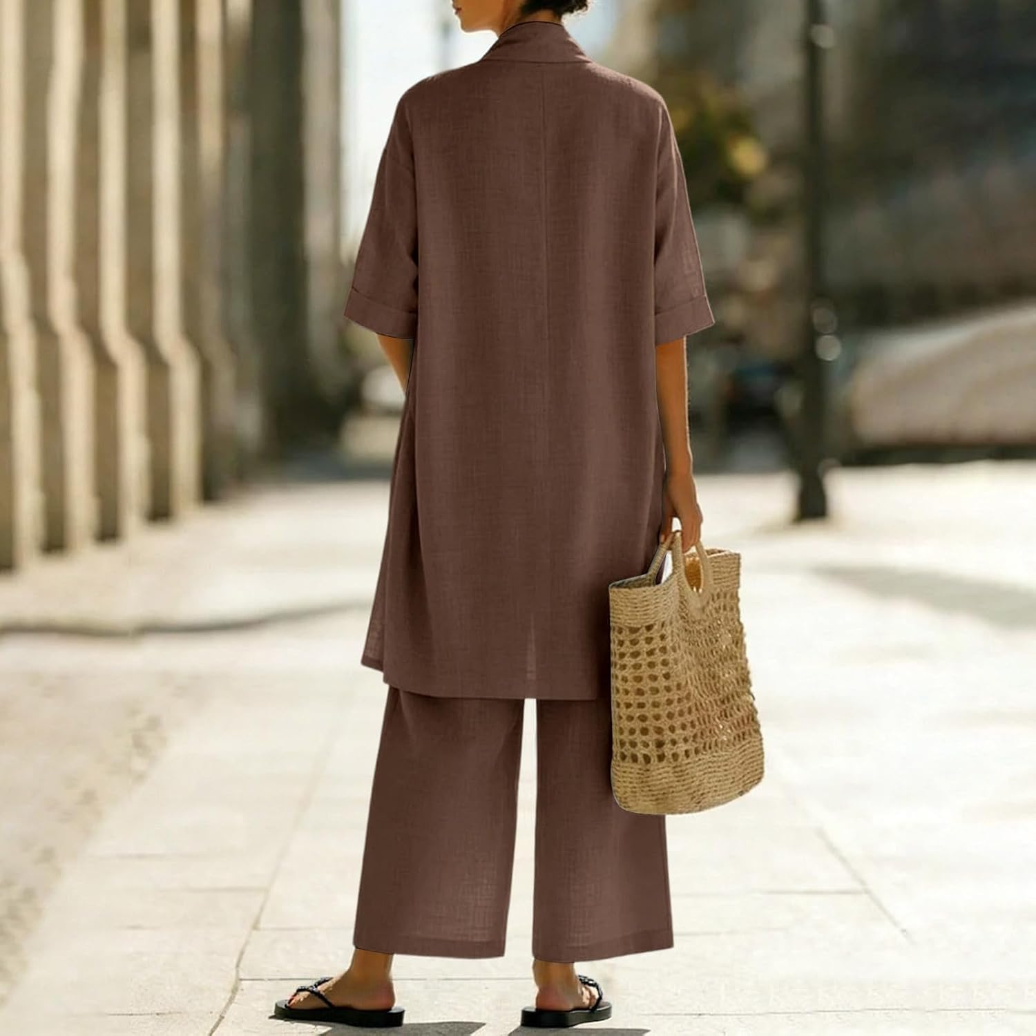 Casual 2 Piece Sets for Women Trendy Spaghetti Strap Jumpsuits and 3/4 Sleeve Cardigan Summer Beach Vacation Outfits