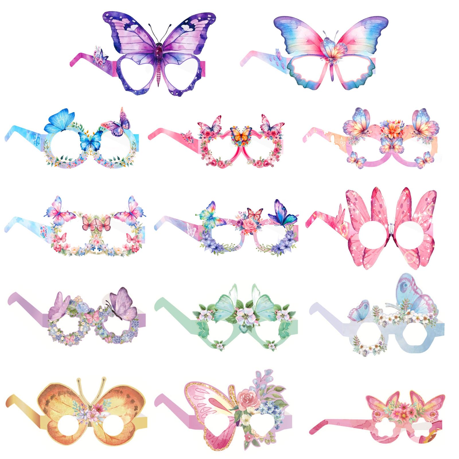 KASESSS 14 Pcs Butterfly Party Glasses, Paper Funny Glasses, Party Glasses for Kids, Colourful Butterfly Theme Novelty Glasses, Party Decorations for Adults Kids Fancy Dress Costume Photo Booth Props