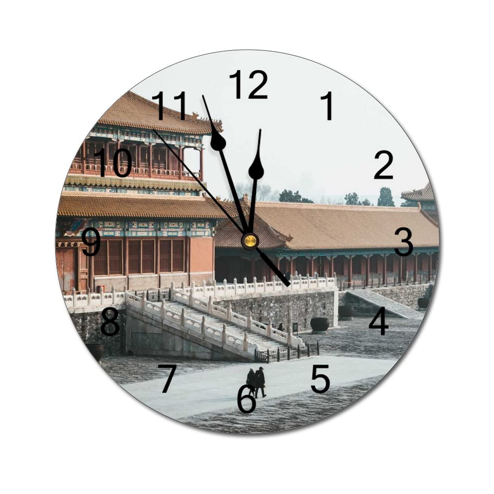 HIGOSSKitchen Wall Clock - Home Decorative Wall Clocks Silent Non-Ticking, Modern Natural Scenery, 10 Inch for Bedroom Office - Forbidden City, Jingshan Front Street, Dongcheng