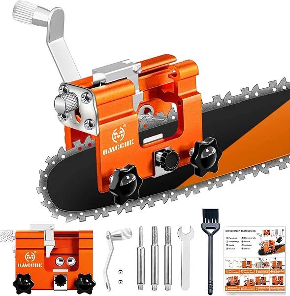 Chainsaw Sharpener Jig Kit, Portable Chainsaw Sharpening Tool with Burr Grinding Stone & Cleaning Brush, Manual Chain Saw Blade Sharpener Attachment for Chain/Electric Saw, Lumberjack, Garden Worker