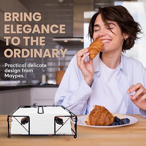 Miniatura 7 de Maypes - Servilletero rústico de hierro para mesa - Servilletero plano con brazo giratorio seguro para pañuelos de cocina - Servilletero negro para