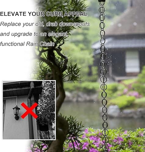 Miniatura 3 de Cadena de lluvia de doble bucle de metal negro de 3.3 pies a 16.4 pies para canalones, cadenas de aleación de aluminio, desviación de agua y