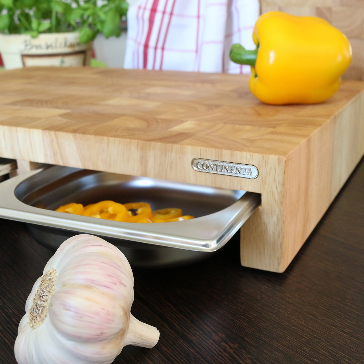 CONTINENTA Multifunktionsbrett, Stirnholz, mit 3 Edelstahlschubladen, ca. 50 x 32,5 x 8 cm | CON-04028000 | 4017167402802