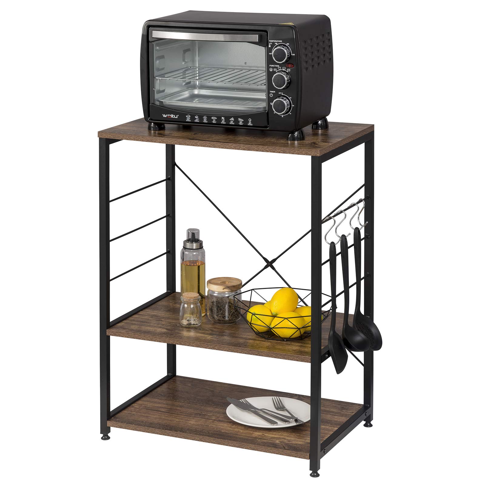 Armoire Cuisine AKTIVE Max Home 60x40x82 Cm - 3 Niveaux, 4 Crochets, Pieds Réglables - Rangement Garde-manger