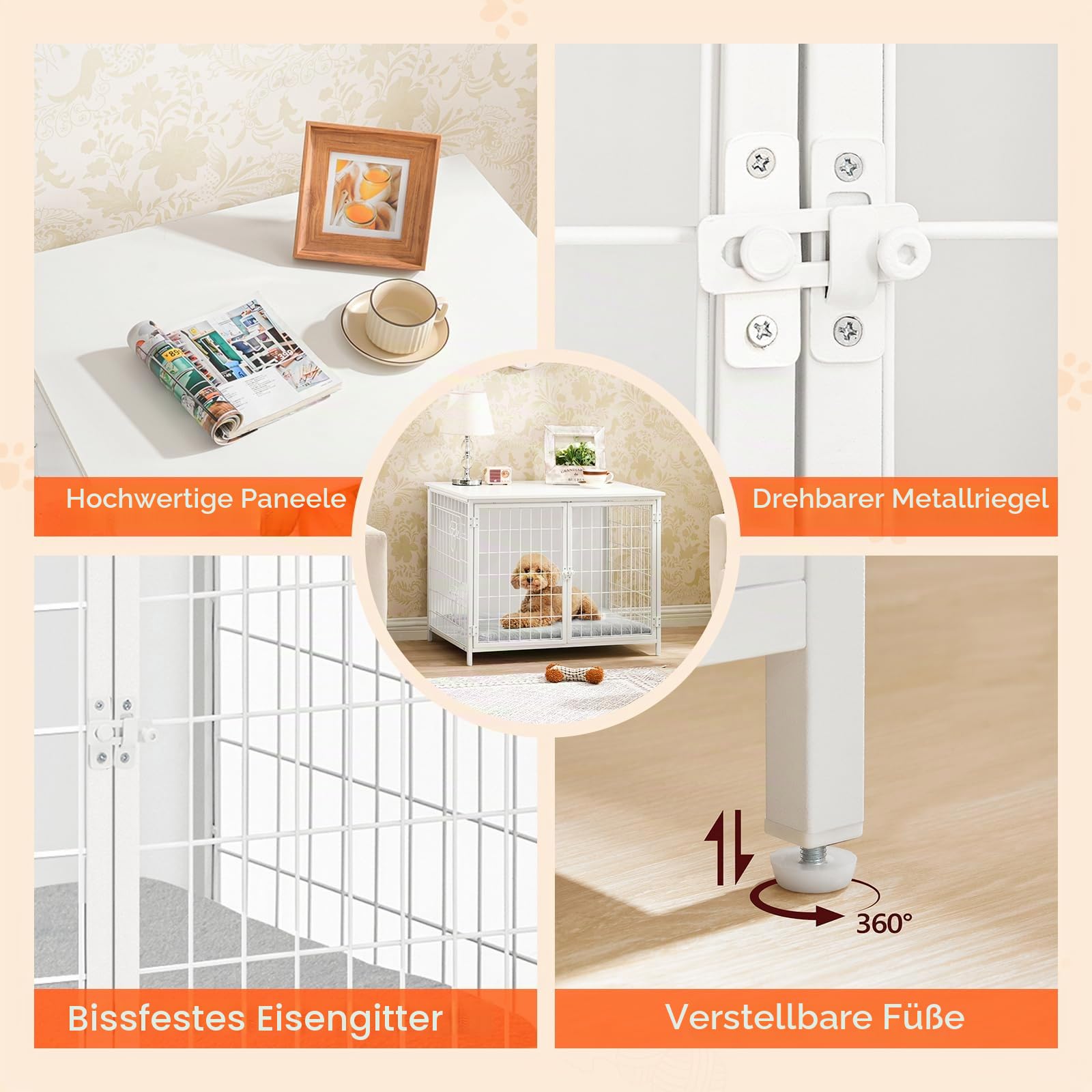 MAHANCRIS Hundekäfig Möbel, 80 cm Hundebox mit Kissen, 2 Tür, Doppeltür, Holzwerkstoff, für Kleine/Mittelgroße/Große Hunde, 80 x 55 x 65 cm, Hundekäfig für Zuhause, Weiß ADCBW0701