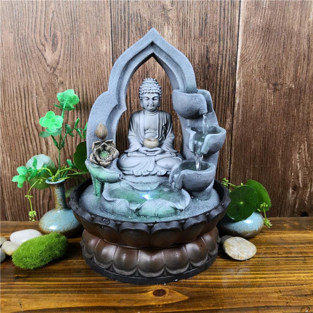 Statuetta Ornamentale Buddista da 30 Cm con Fontana Rotonda Buddha Tavolo