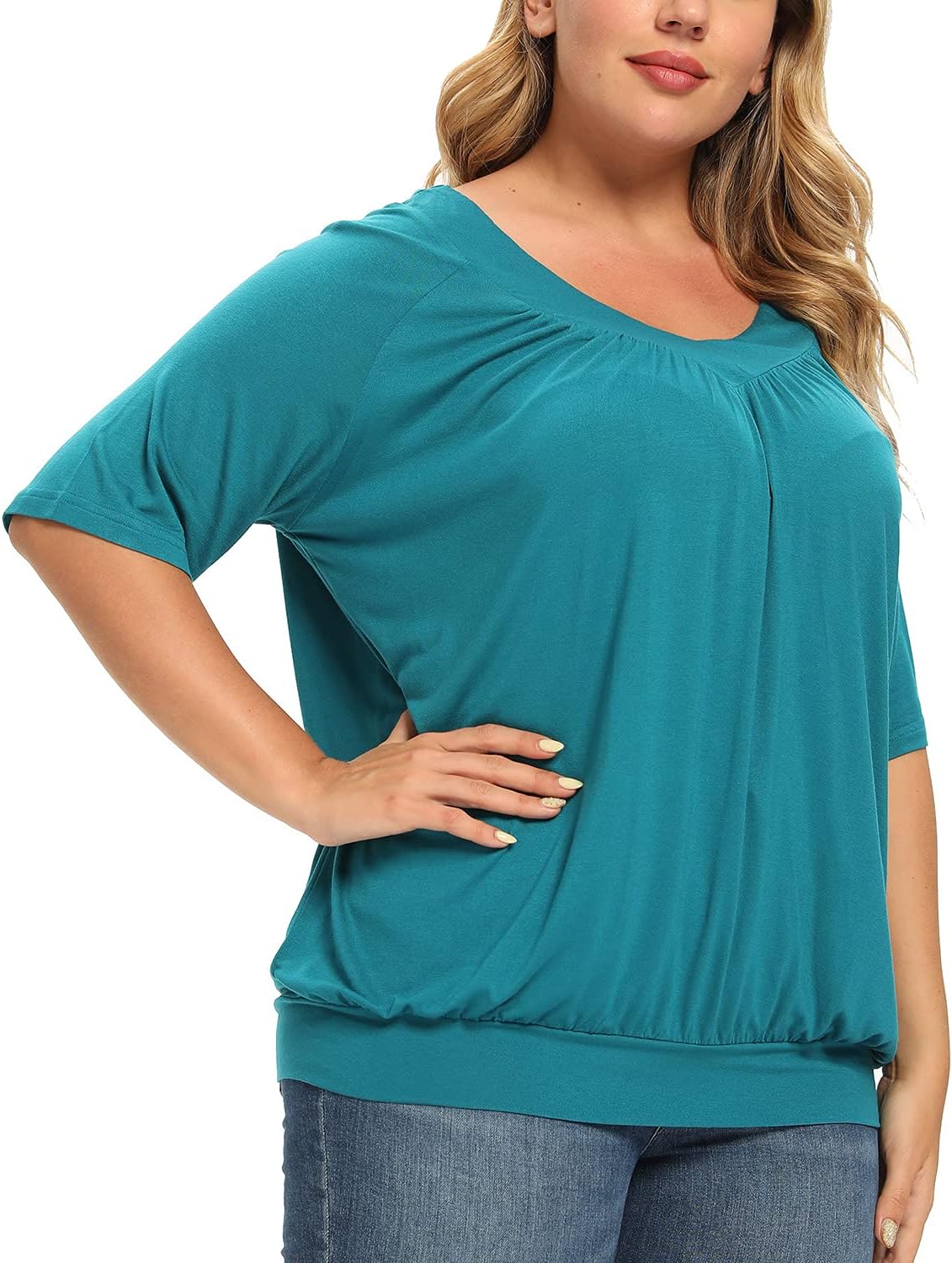 andy & natalie Women's Plus Size Tops Pleated V Neck Loose Baggy Blouse T Shirts - Image 4