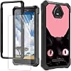 for Schock Volt SV55 Phone Case with Screen Protector Hard PC Soft TPU Shock Proof Protective Phone Case for Schock Volt SV55 SV55216 5.5 inch 2022 - Black Cat Pink