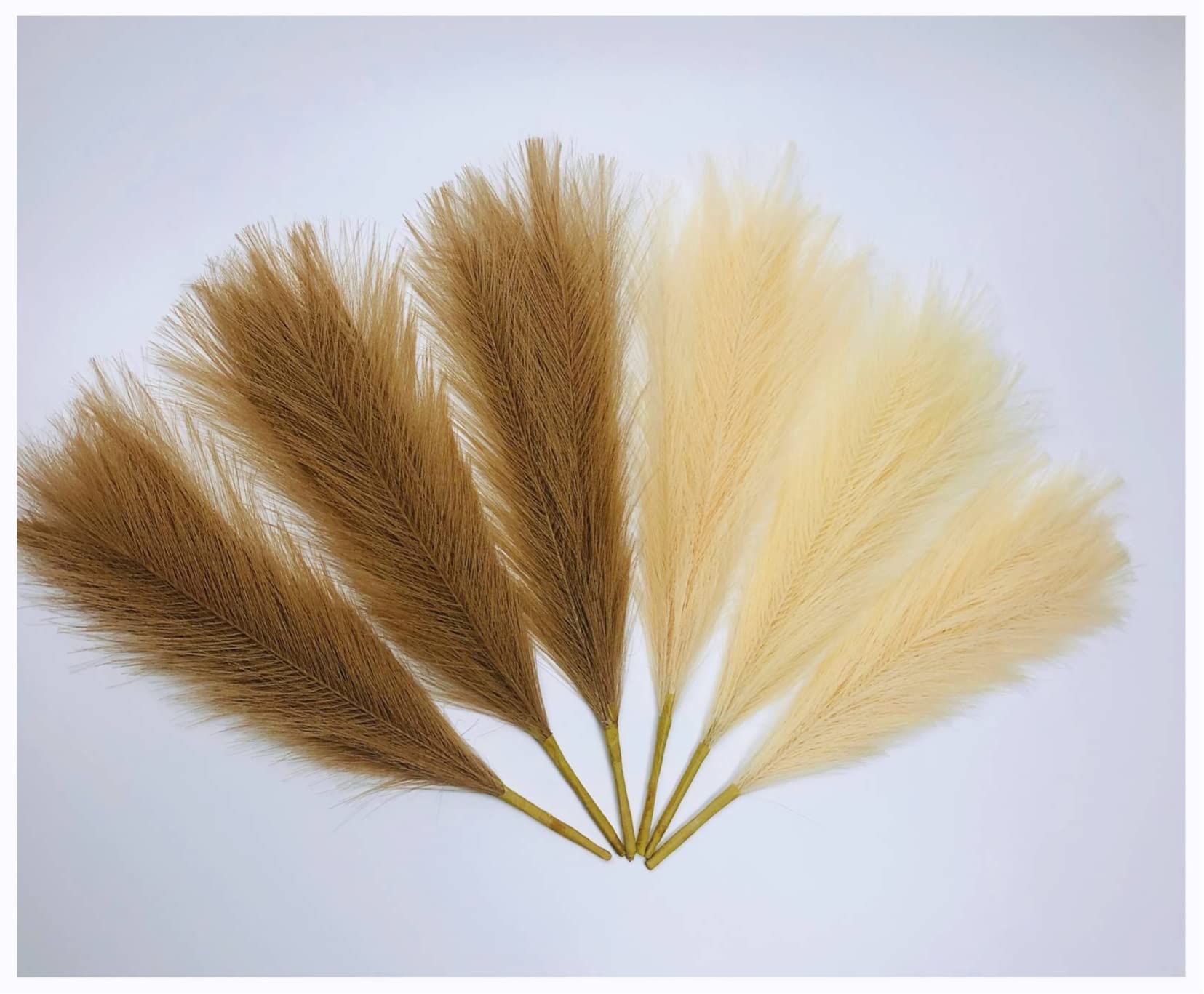 Pampas Grass Decor Tall-Faux Artificial Dried Pampas Grass Large flower bouquet 18”-6 Pcs-7 stems-Beige white &Taupe Brown Fake Pampas Grass fall floor Vase-Pompas Floral-Pompous Grass Boho Home Decor