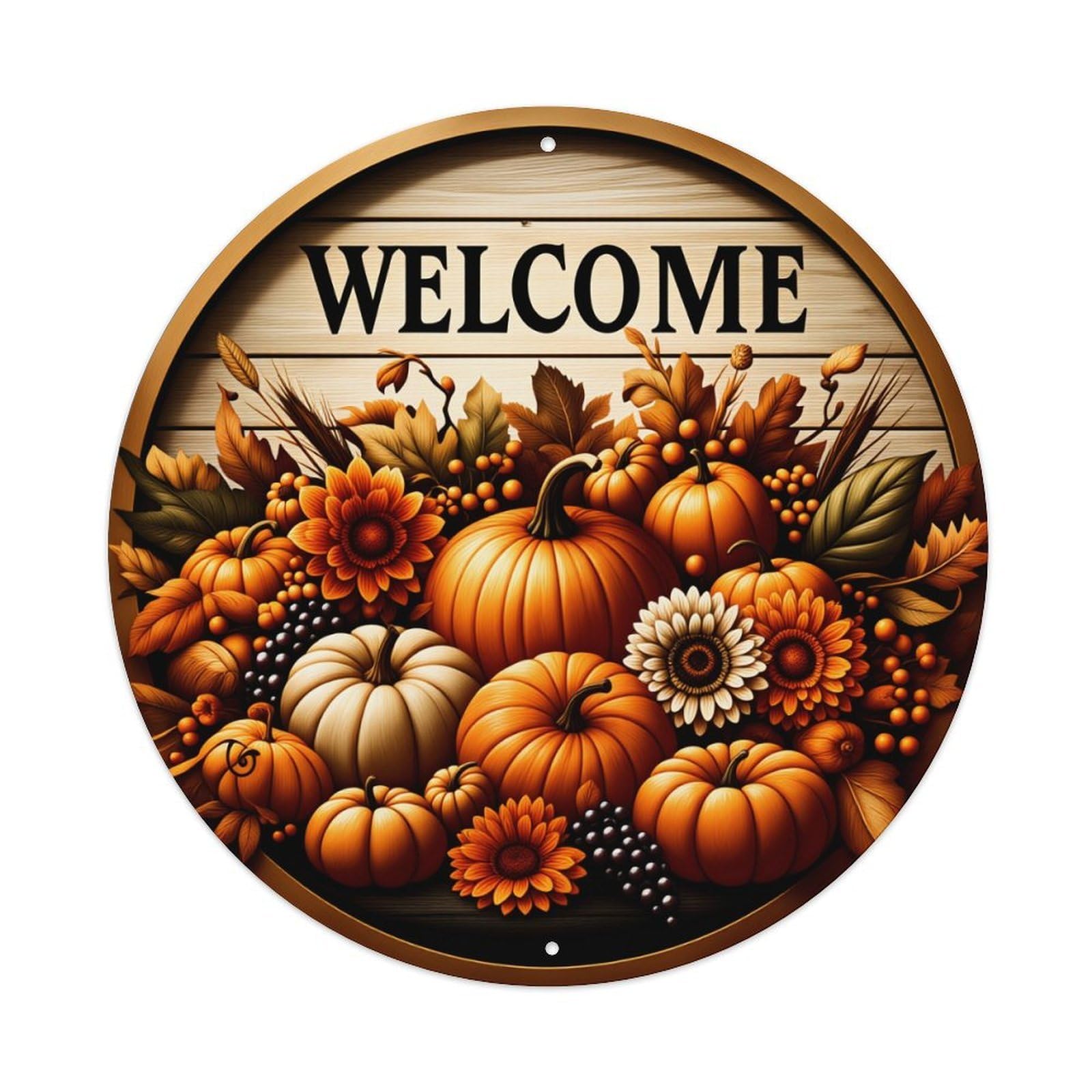 Welcome Autumn Harvest Pumpkins Leaves Tin Sign Vintage Style Home Bar Garden Wall Plaque Decor Metal Poster 8x12 Inch