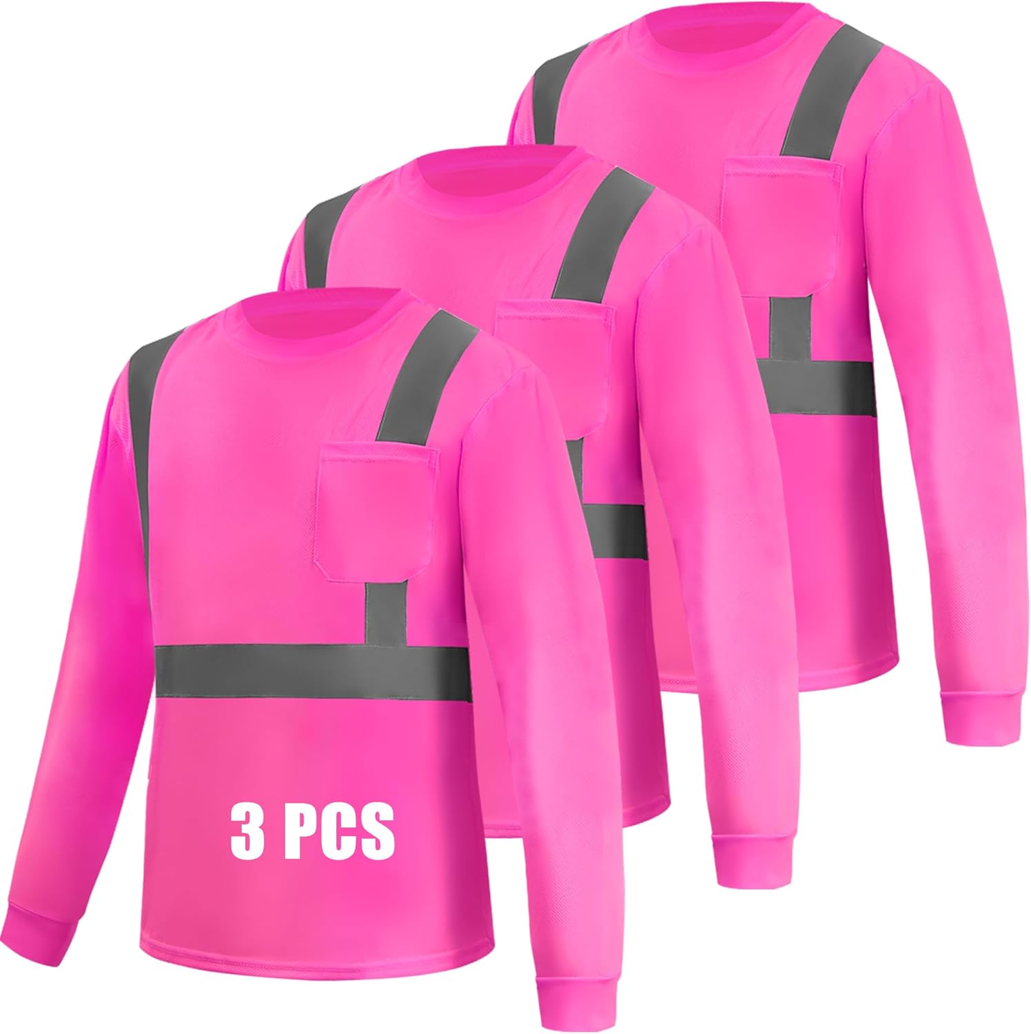 3 Pack Hi Vis Long Sleeve Safety Shirts Reflective DryBlend Shirts for Railway Colleague Moisture Wicking Multipack