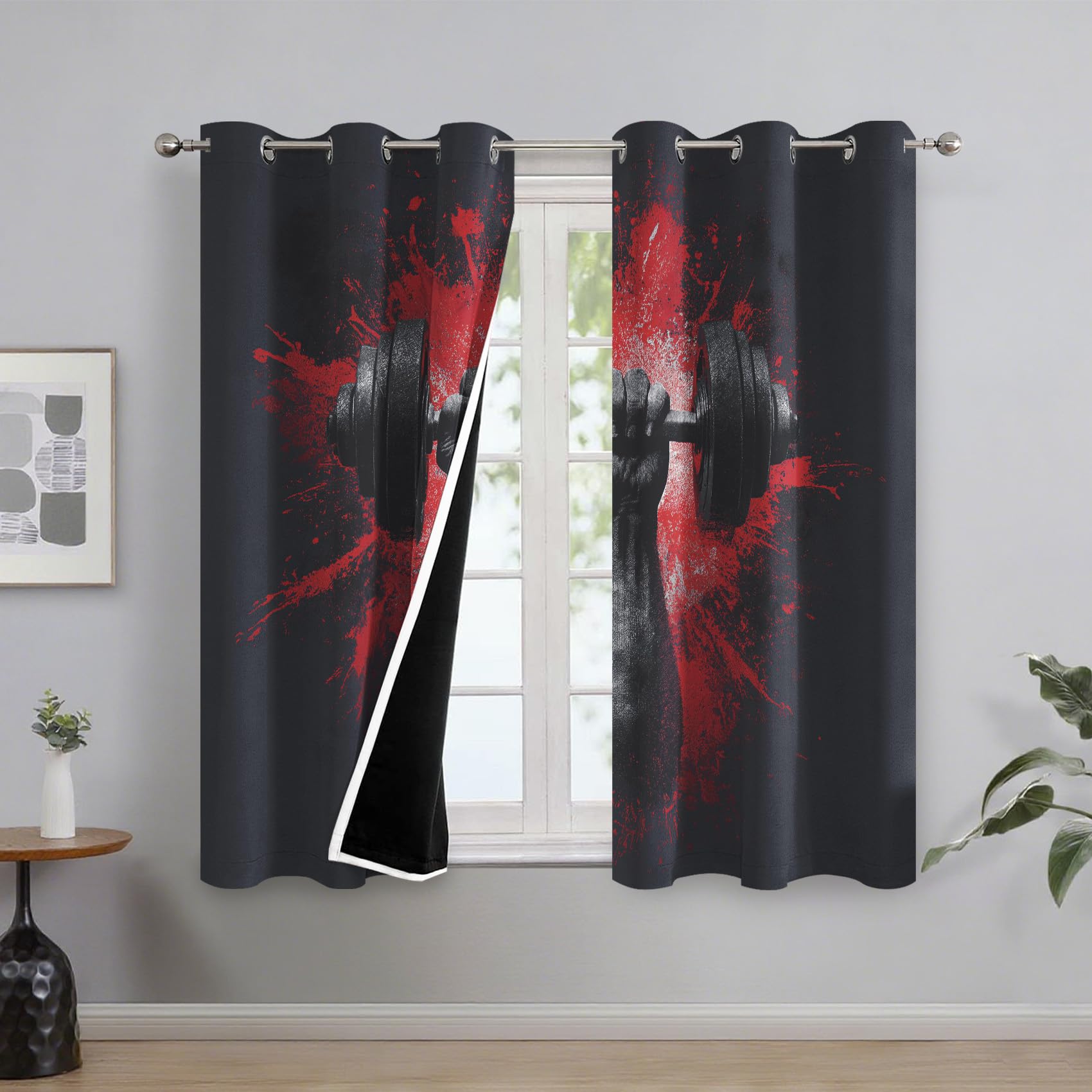 Générique Rideau Occultant Fitness, Rideaux Éclaboussures de Peinture Sport, Rideau Thermique Anti Froid pour Salon Chambre Decoration, Lot de 2 Draperies Intérieur 117x137 cm PW&39