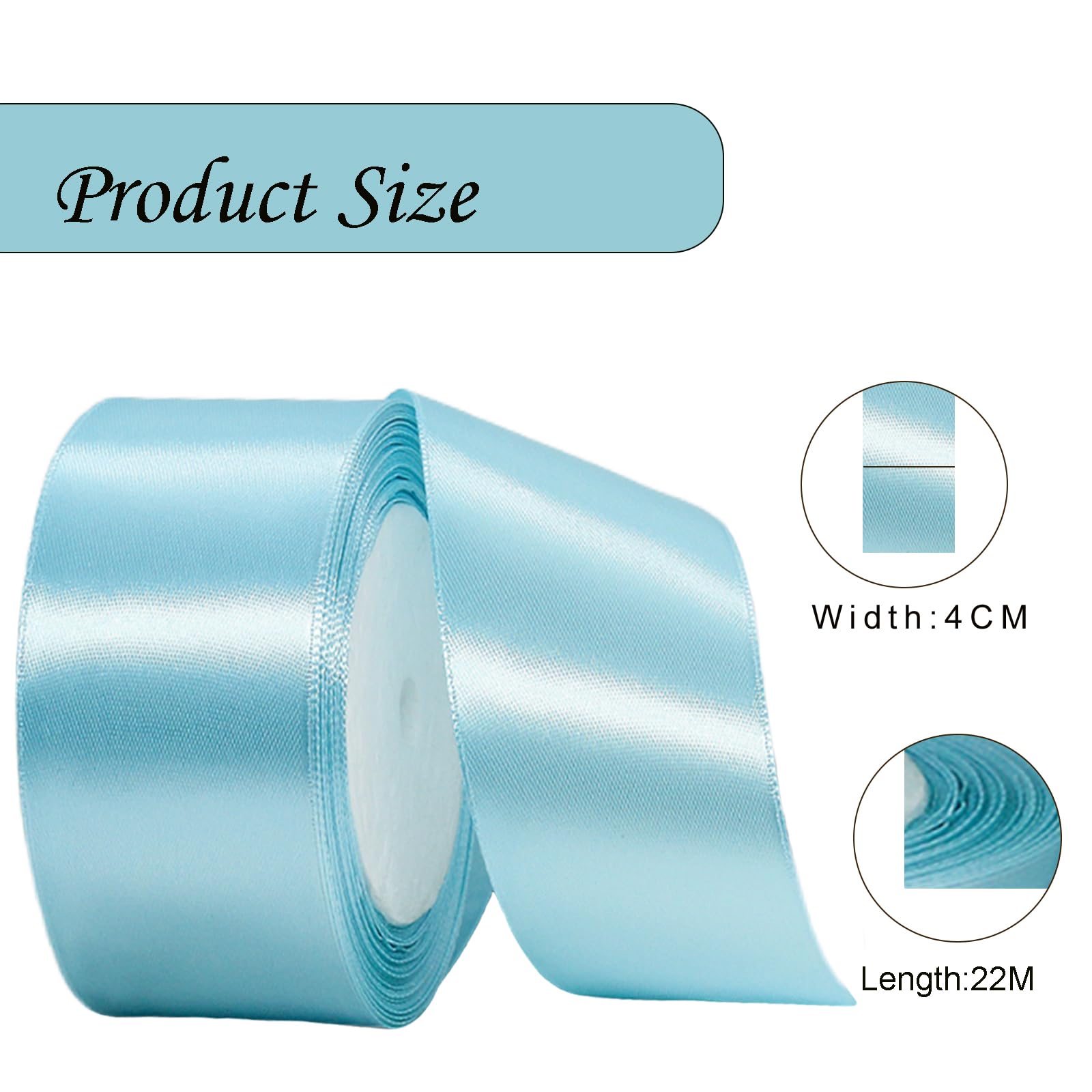 Wide Baby Blue Ribbon 40mm Satin Ribbons for Gift Wrapping,22m 1.5Inch Silk Thick Wrapping Ribbon Blue for Crafting,Christmas,Wedding Car,Hair Bows,Bouquets,Party,Cake Decorations - Image 2