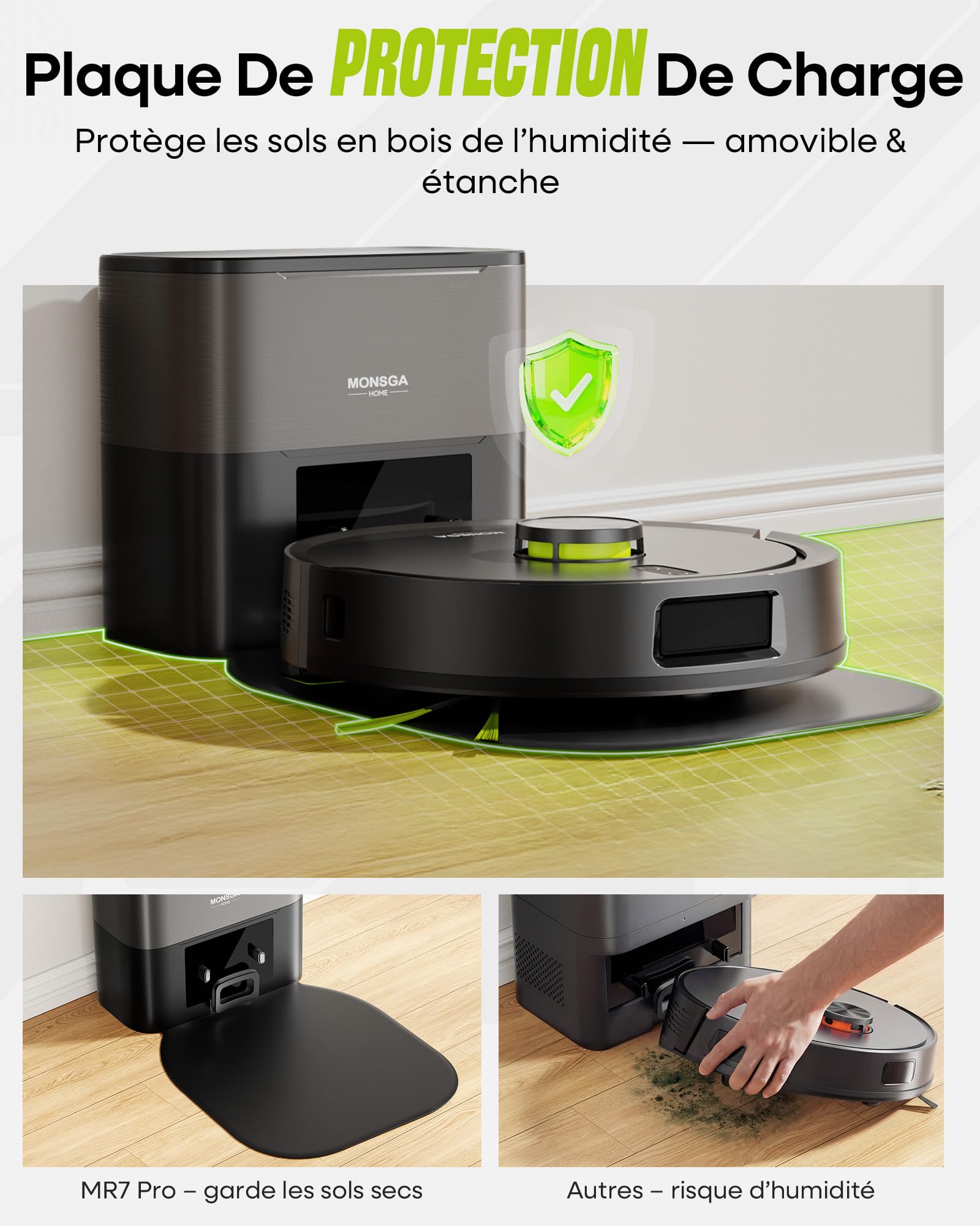 MONSGA Aspirateur Robot 8000Pa, Robot Aspirateur Laveur avec Station Auto-vidage 4L, Plaque de Protection, Navigation LDS, Double Anti-emmêlement pour Cheveux et Poils d'animaux, APP, Contrôle Vocal
