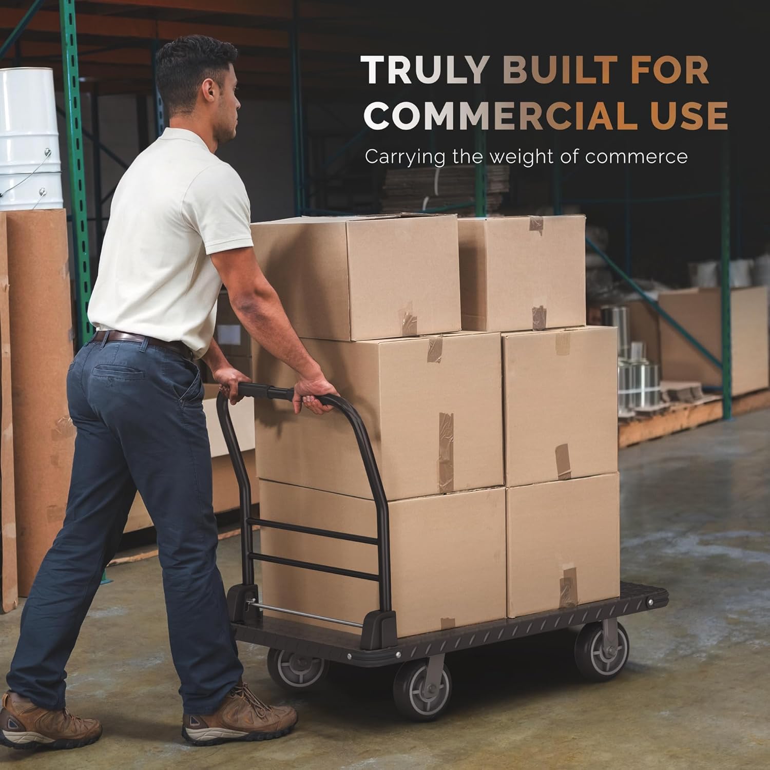 2200 lbs. Capacity Foldable Push Cart Dolly | Moving Platform Hand Truck | Heavy Duty Space Saving Collapsible | Swivel Flat Bed Wagon - Furniture Luggage Lifting