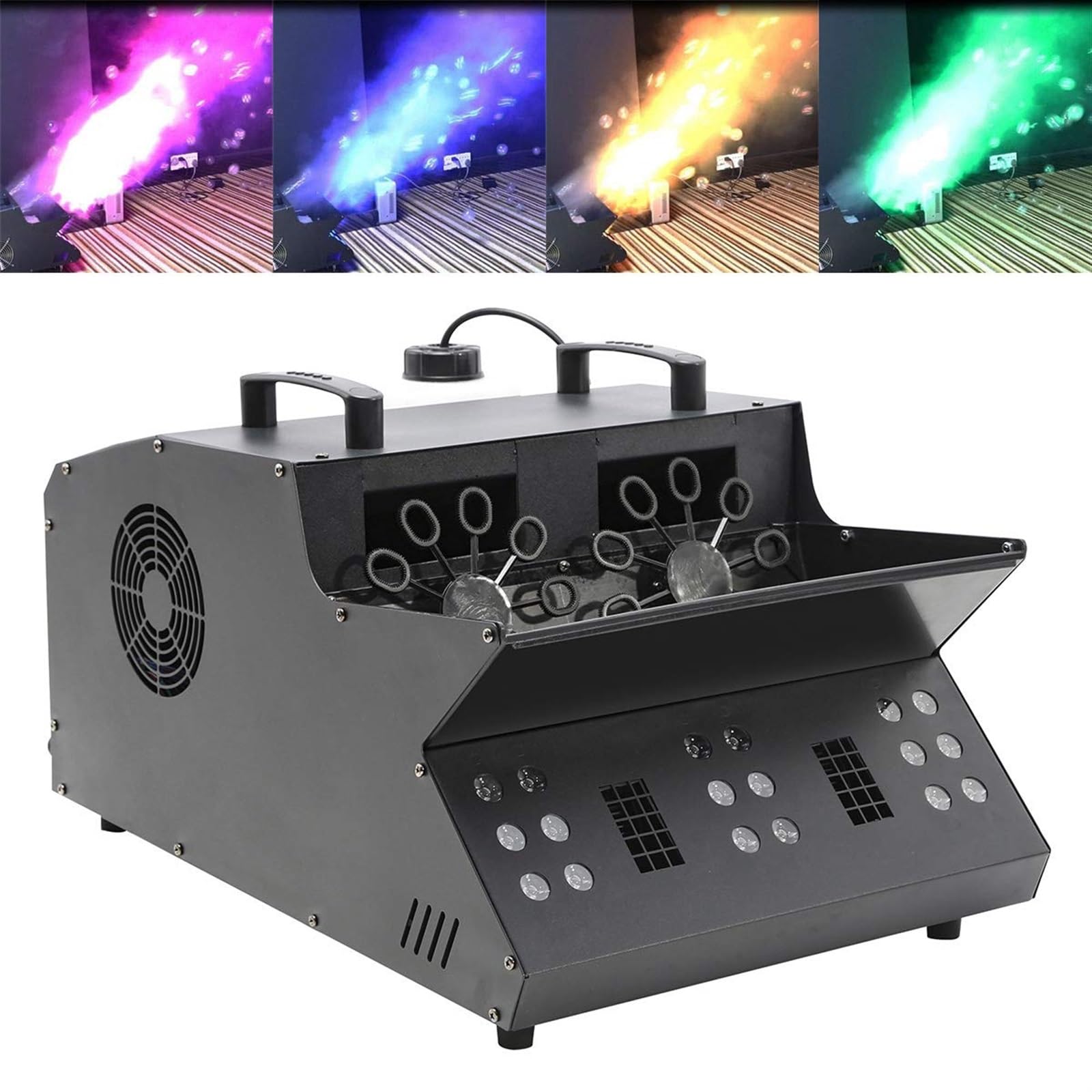 Maszyna do dymu przeciwmgielnego CO2 z 18 diodami LED RGB, DMX Stage Fogger Bubble Machine z 2 wentylatorami na ślub, Halloween, imprezę efekty sceniczne