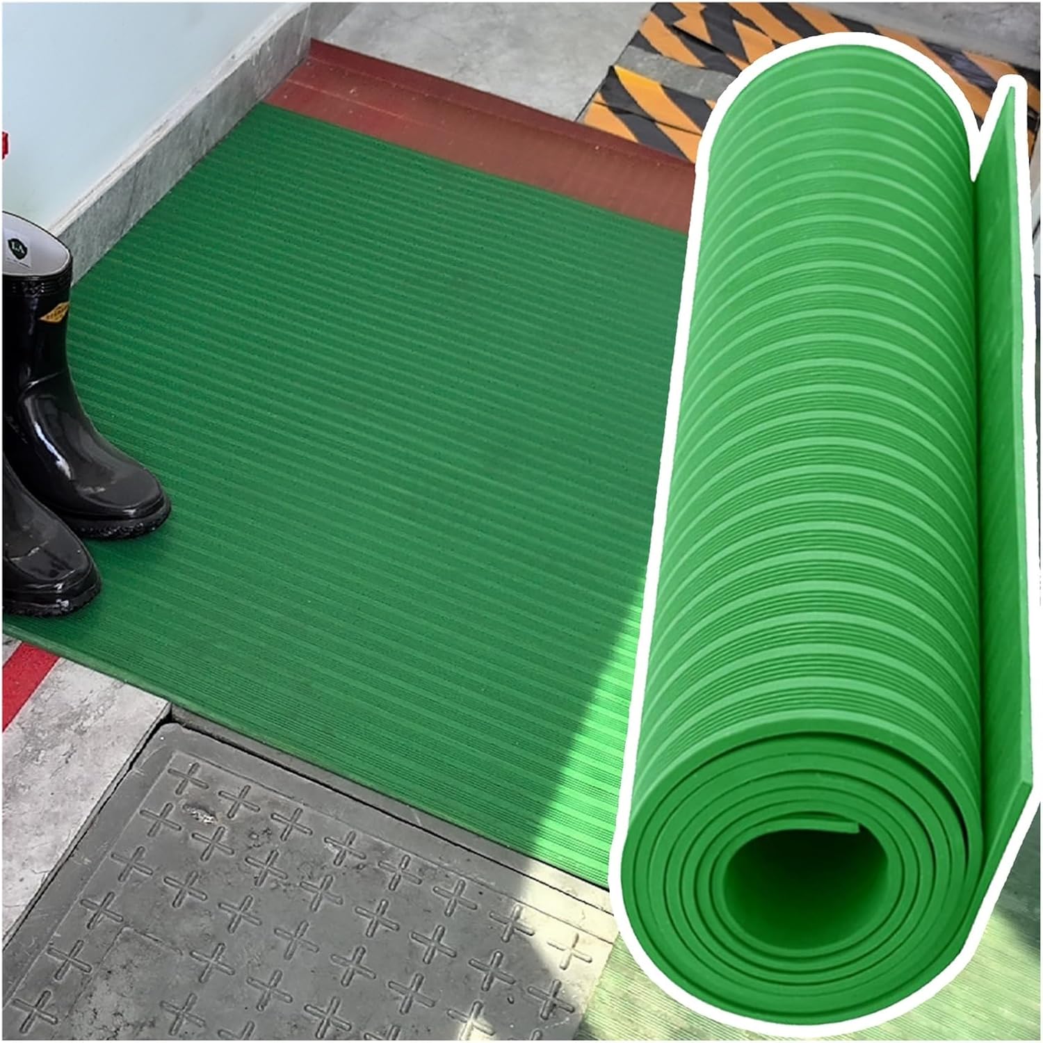 AMUFJJ 3 5 6 MM Thick High Voltage Insulated Rubber Mat, Heavy Duty Electrical Shock Protection Safety Mats for Workshop/Factory, High Voltage Insulated Tools(Green LxT,4'x1/5"(120cmx5mm))