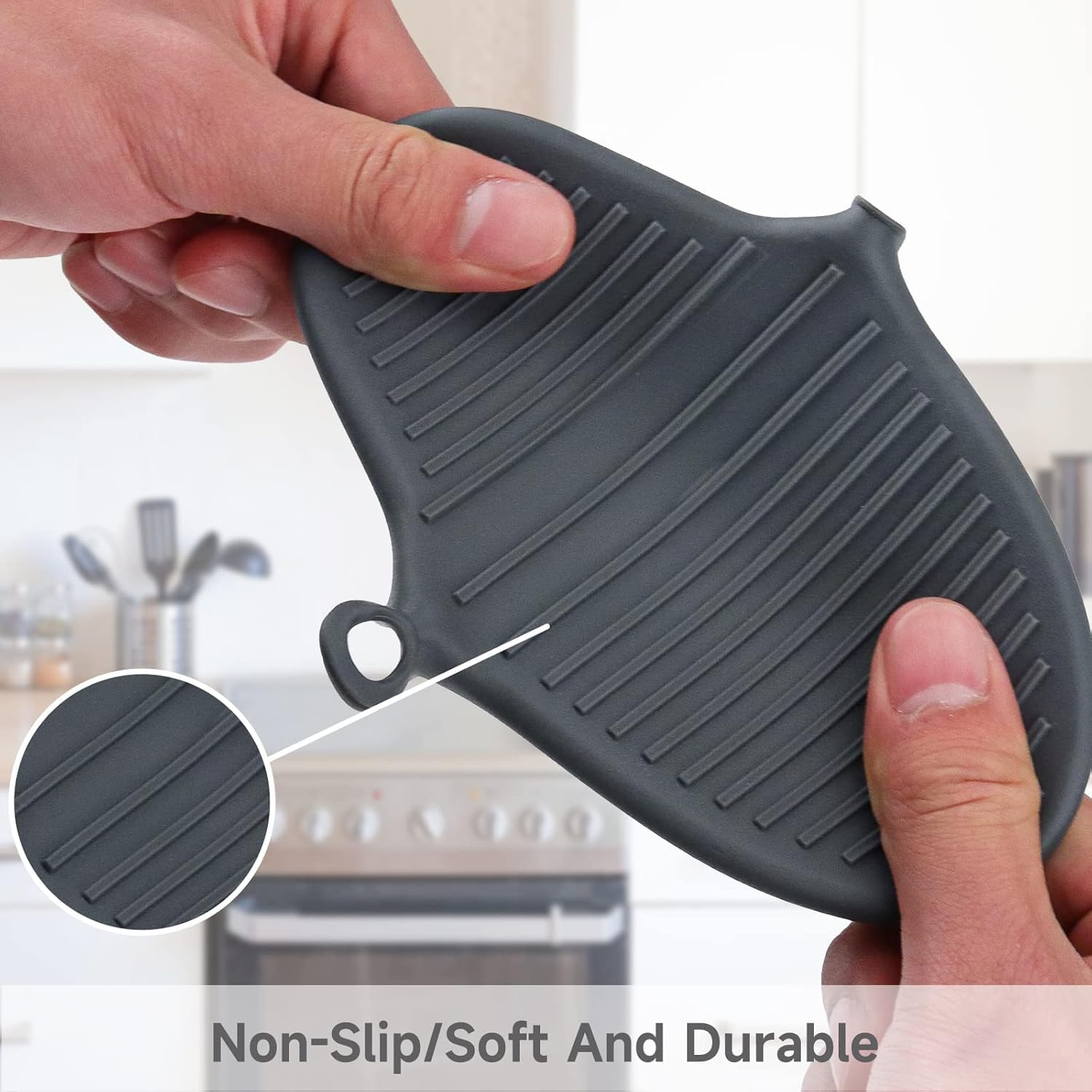 Lot de 2 maniques en silicone avec poignée de serrage Gris