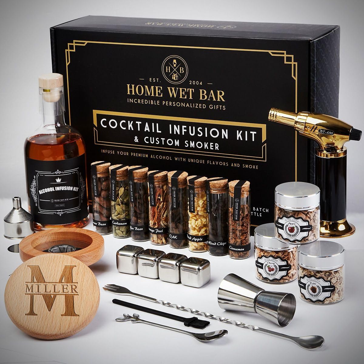DIY Cocktail Infusion Kit with Whiskey Smoker, 24pc. Cocktail Making Kit, Mixology Set for Vodka, Gin, & Whiskey Lovers (Infusion Kit + Smoker)