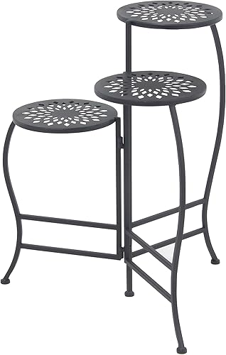 Miniatura 7 de Deco 79 Soporte floral de metal para interiores y exteriores, estante para plantas de 3 niveles, soporte para plantas de 19 x 14 x 24 pulgadas,