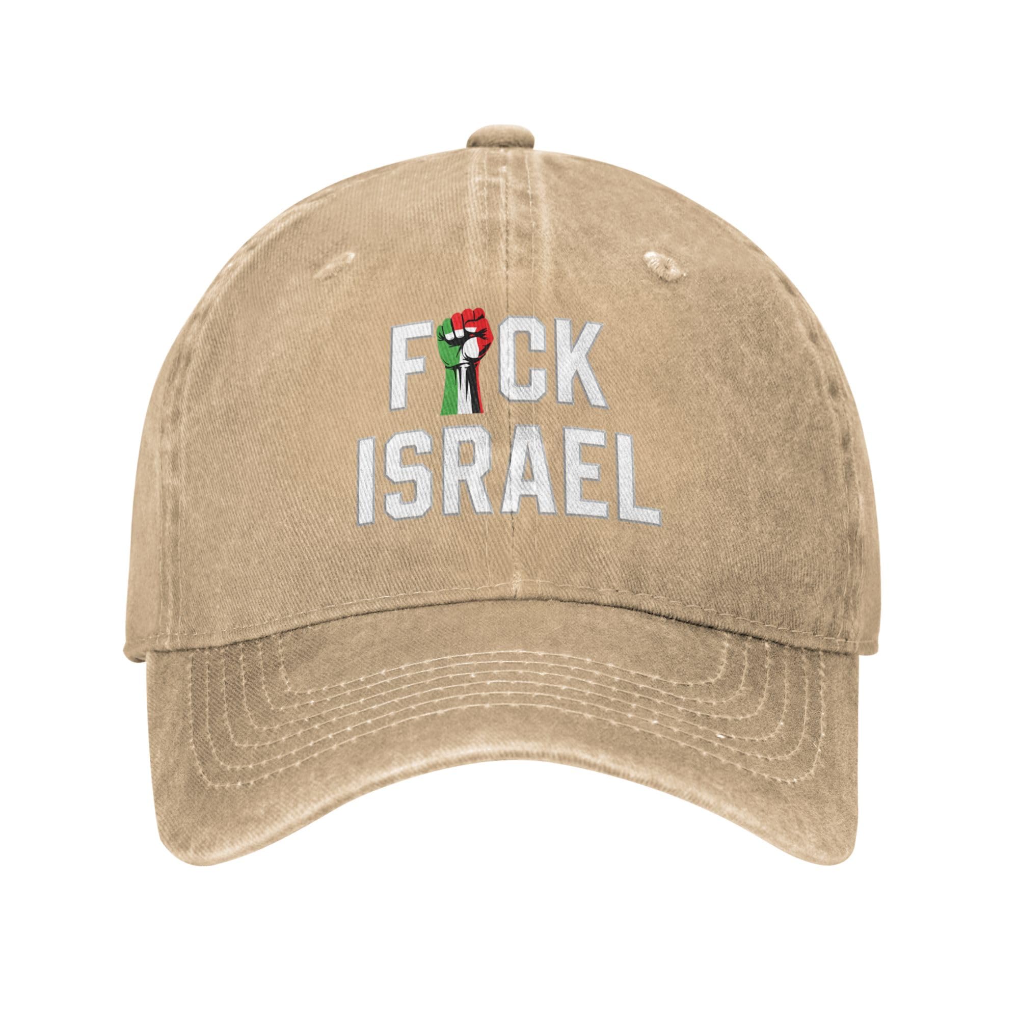Kwqdozf Unisex Natural Fuck Israel Hat Free Palestine We Won't Leave Save Gaza Golf Dad Hats Retro Baseball Cap