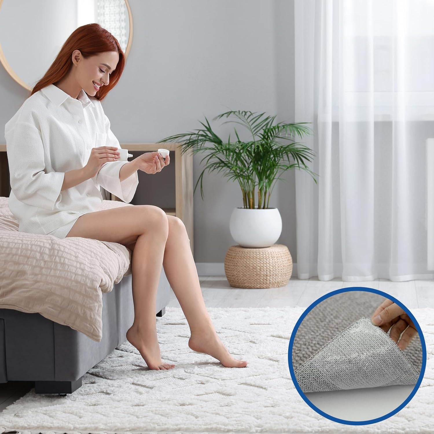 Double Sided Rug Tape for Hardwood Floors, 4" x 4", 120 Tabs Per Pack, Heavy Duty Carpet Tape, No Residue, Anti-Slip Carpet Adhesive for Area Rugs, Stairs, Tiles