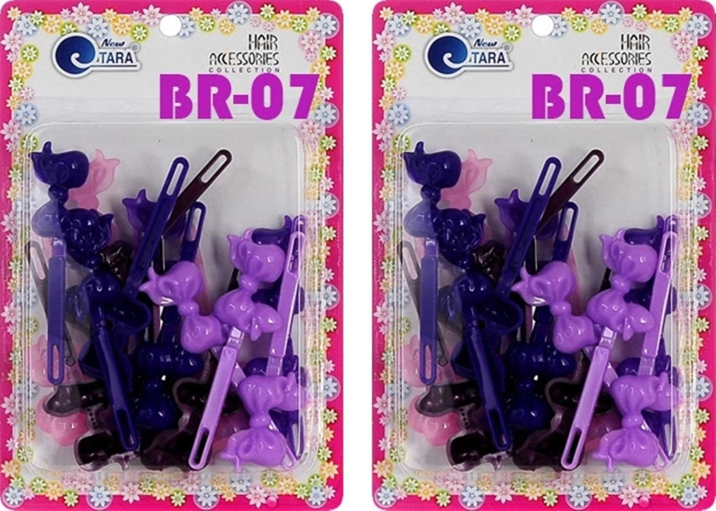 Tara Girls Self Hinge Plastic Bow Hair Barrettes Selection Pack Of 2 (BR07)