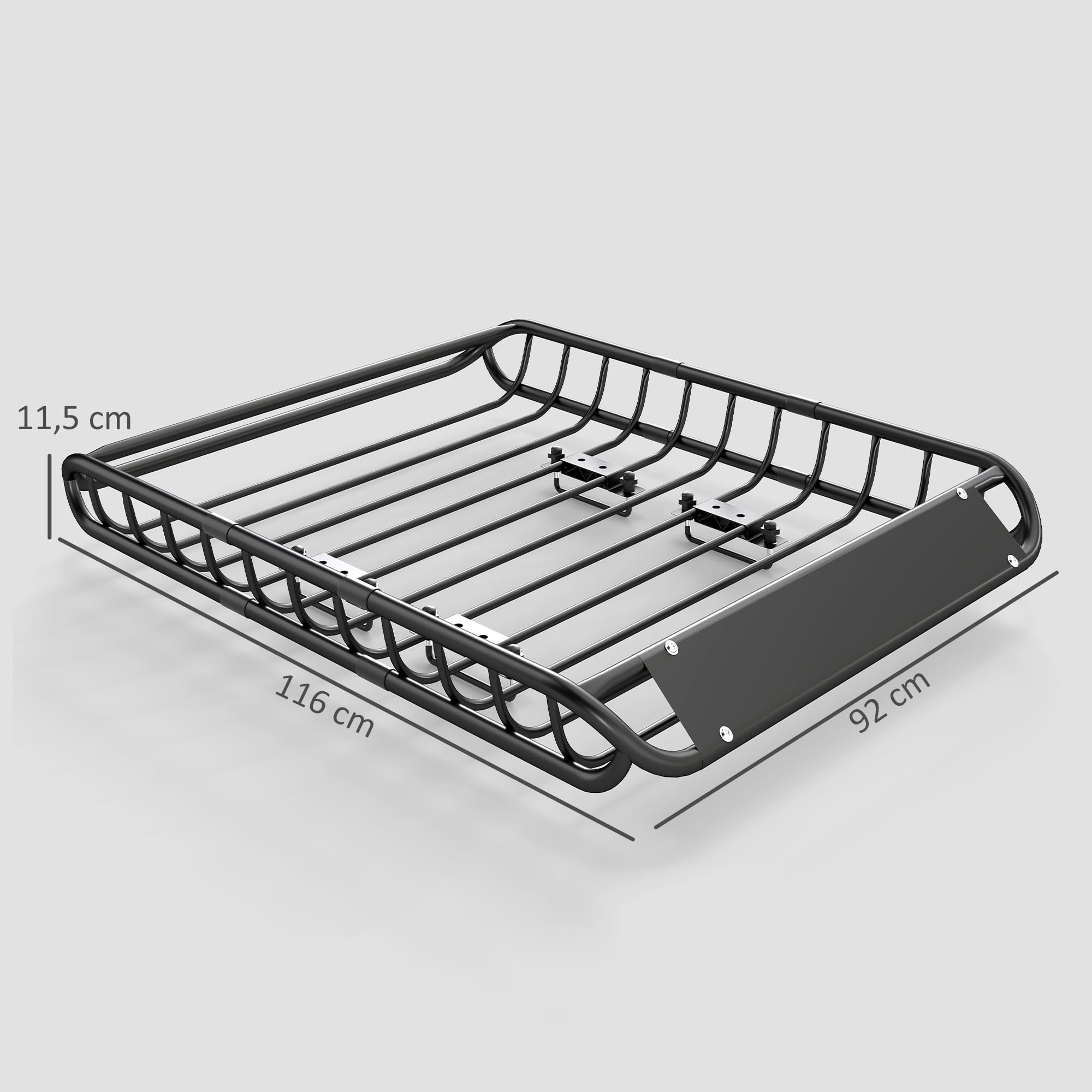 SPORTNOW Dachgepäckträger Universal Dachkorb mit Windschutz bis 68 kg, Rostfrei Auto Gepäckträger aus Stahl, Dachträger Gepäckkorb für SUV Trucks, 116 x 92 x 11,5 cm, Schwarz