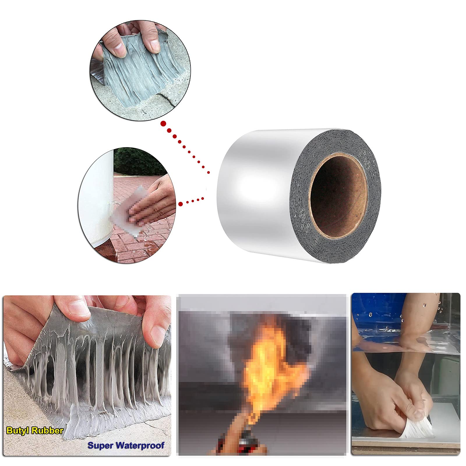 Nastro di alluminio, Nastro impermeabile butilico, nastro sigillante anti-perdite, nastro magico for riparazioni - multiuso for riparazioni di tubi, tende da sole, sigillatura di finestre, nastro for