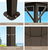 Vista 5 de Tangkula Gazebo de techo rígido de 12 x 10 pies, cenador de doble parte superior para exteriores con parte superior de acero galvanizado, marco