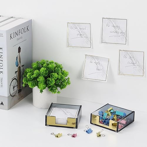 Miniatura 10 de MultiBey Dispensador de notas adhesivas, oro rosa con organizador de suministros de escritorio transparente, accesorios para oficina, hogar,