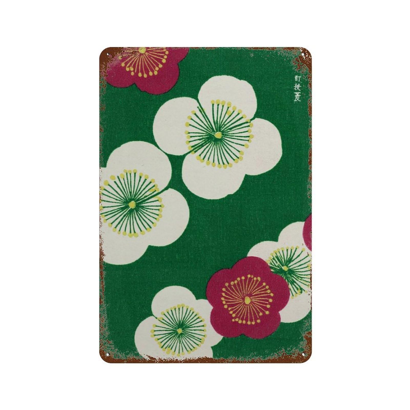 xiaoxiaoshen Green Plum Blossom Japanese Ume Flower Bold Botanical Wall Decor Art Metal Tin Poster Modern Home Decor Art Home Bar Shop Decorations Vintage Sign 30x20cm