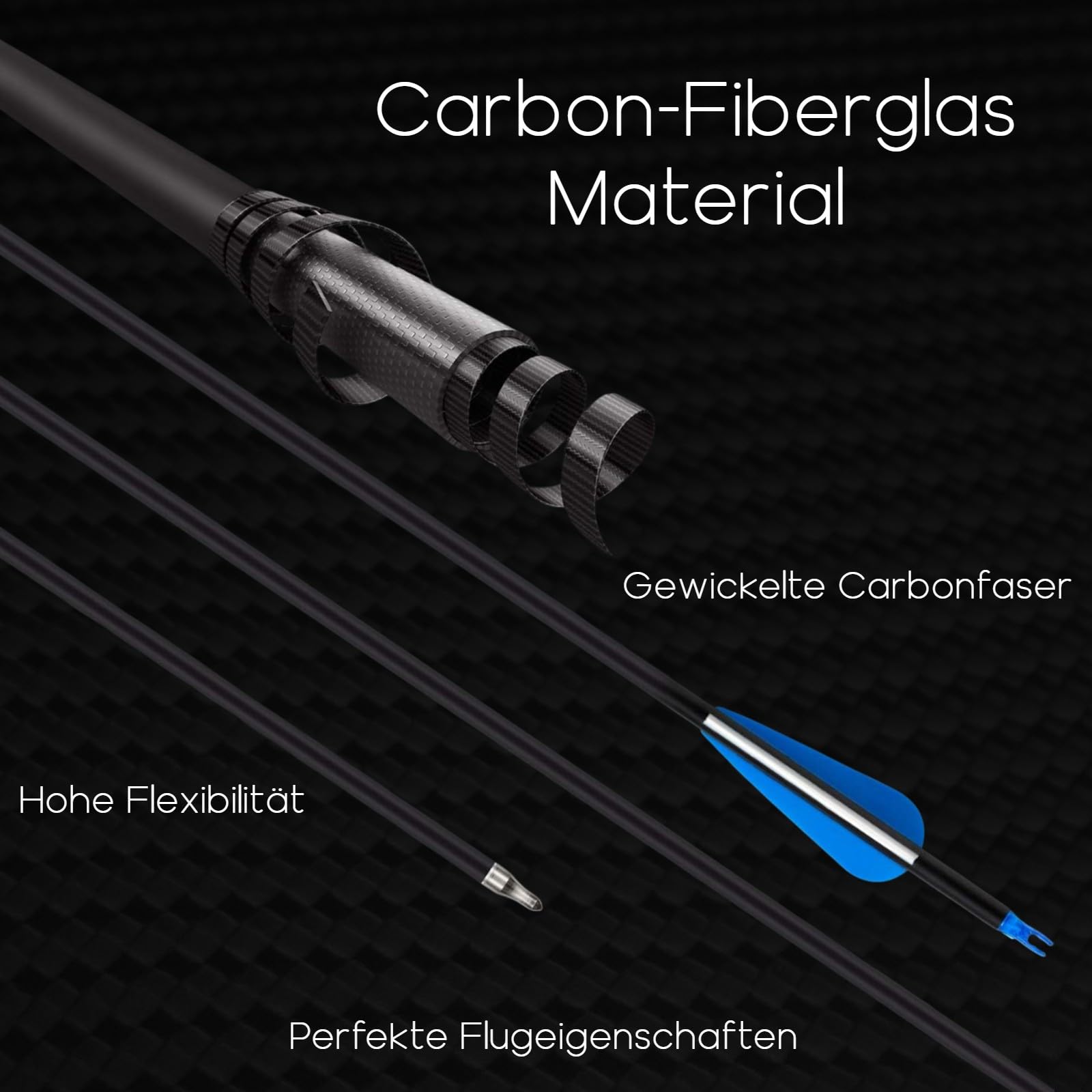 Drake Ice Carbon-Hybrid Pfeile 12 Stück – 28/30/32 Zoll – Komplettpfeile für Recurvebogen, Compoundbogen, Sportbogen – Bogen Pfeile für Bogenschießen – Trainingspfeile Jagdpfeile Outdoor
