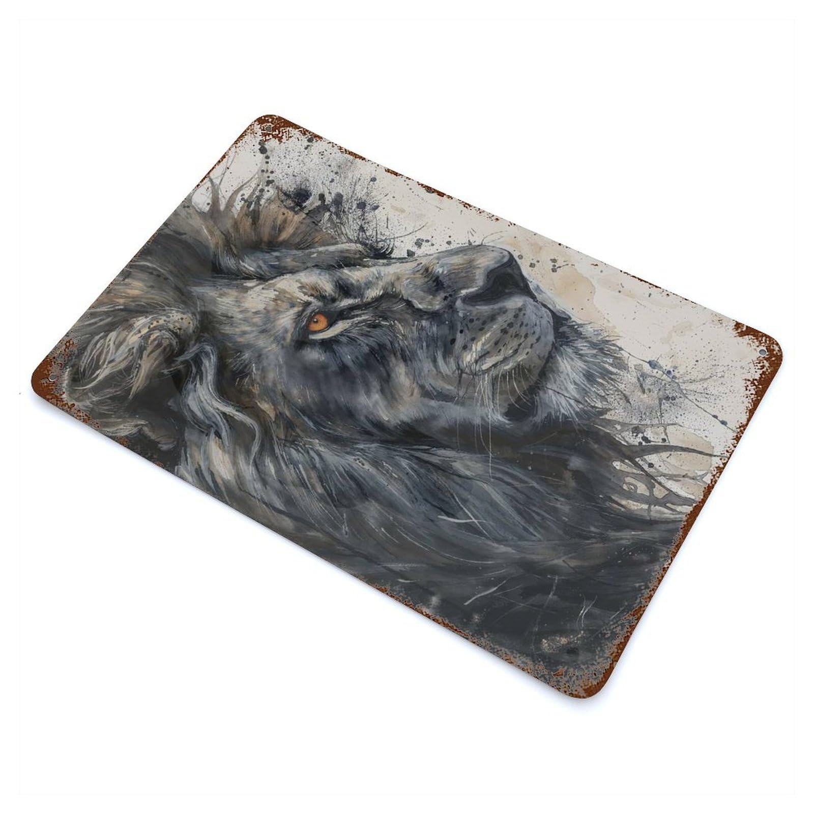 Rust Effect Majestic Lion Gaze Vintage Rust Metal Sign 11.8"x7.9", Classic Wall Plaque for Shed, Workshop And Garage Wall Decor