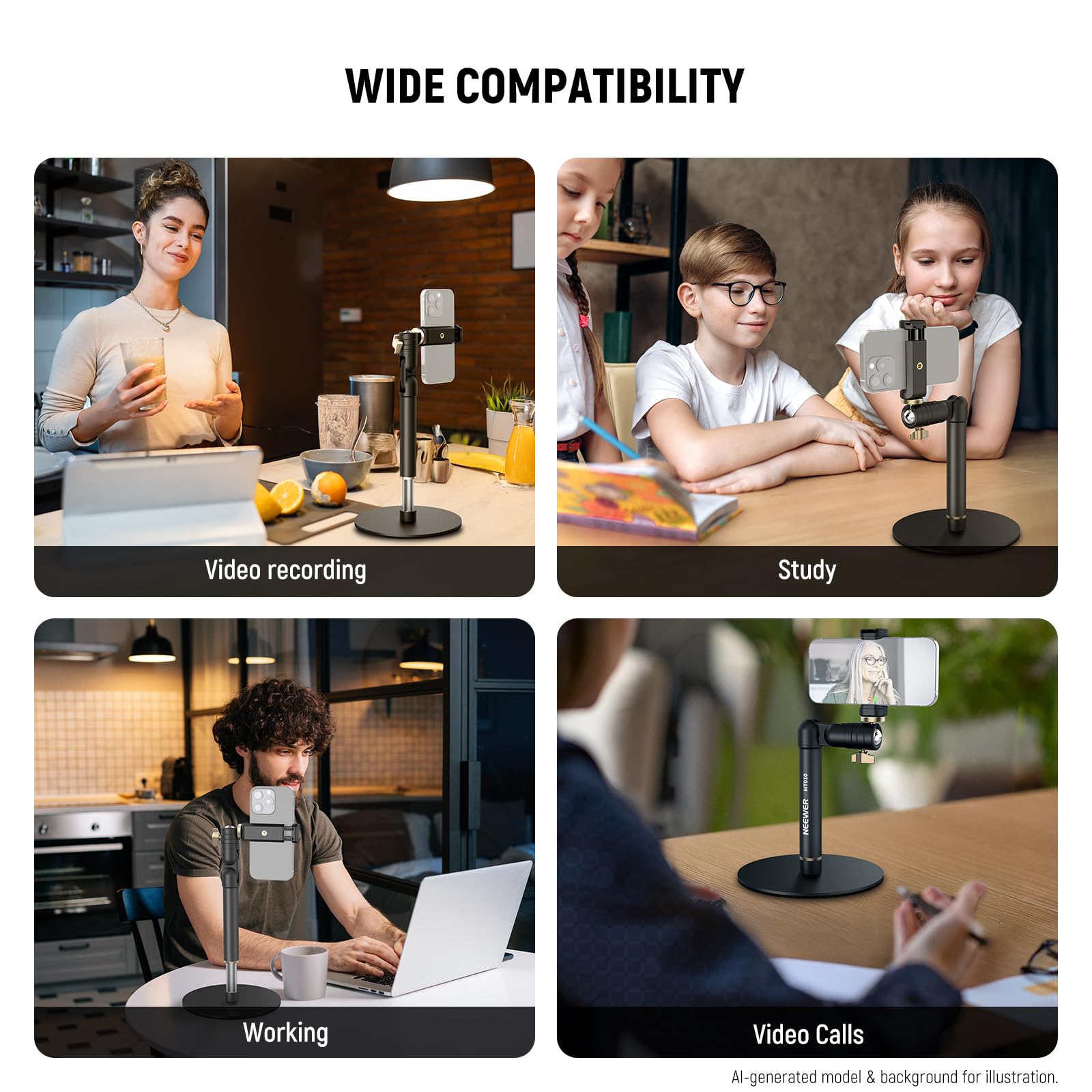NEEWER Tisch Handyhalterung Klemme verstellbare Telefonhalterung für den Bürotisch kompatibel mit iPhone Samsung für Video und Filmaufnahmen 360°Kugelkopf klappbarer Arm beschwerter Metallsockel,MT010