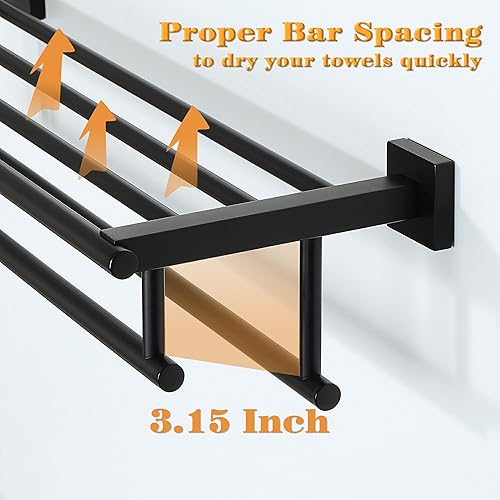 Miniatura 6 de Alise - Toallero de baño con dos barras para toallas y estante, para colgar en la pared, acero inoxidable, SUS 304