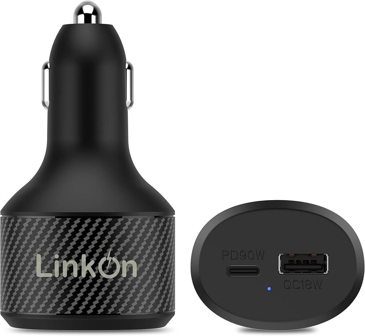 LinkOn Cargador de coche USB C de 112 W PD 3.0 (90 W) PPS + USB A QC 3.0 (18 W) – Adaptador rápido para coche de doble puerto compatible con MacBook, Dell, HP, iPad, iPhone 15/16, Galaxy S23/S24, Pixel y más