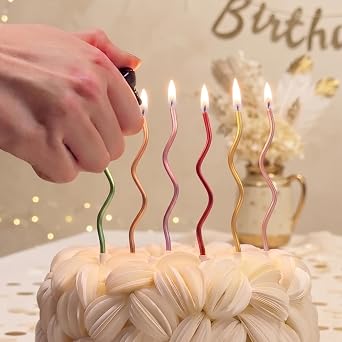 PHD CAKE 24-Count Colorful Metallic Spiral Long Thin Birthday Candles, Cake Candles, Birthday Parties, Wedding Decorations, Party Candles