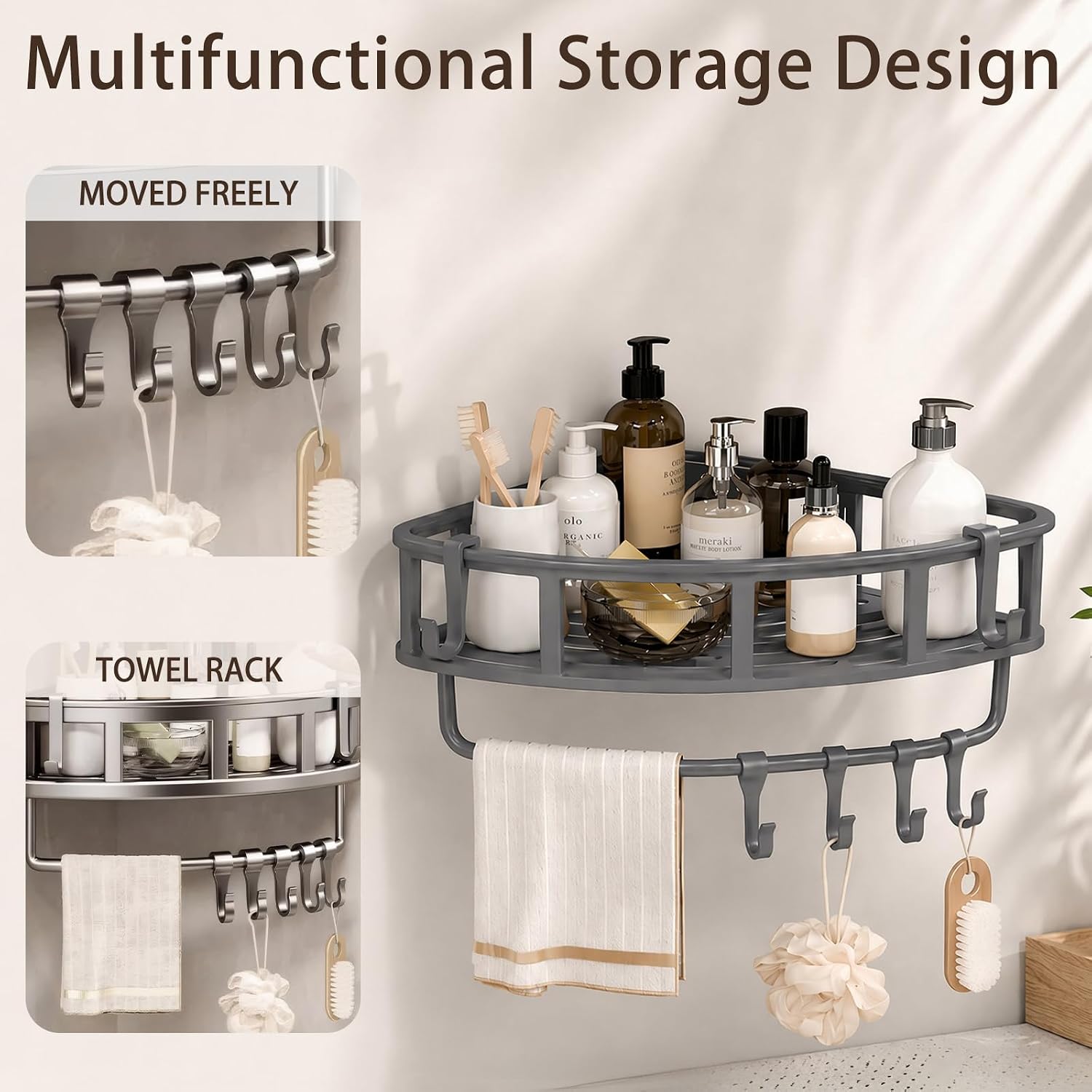Shower Caddy Hanging 1 Pack, Rustproof Adhesive Corner Shower Shelves image 4