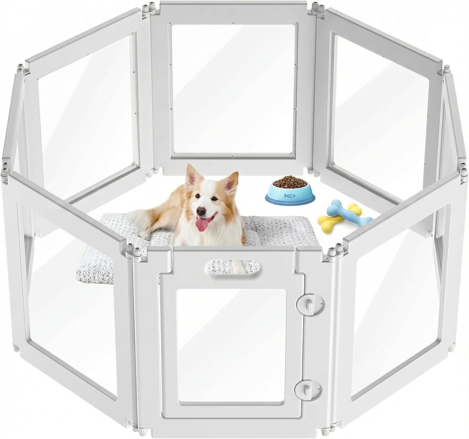 8Pcs Free Angle Plastic Dog Playpen, 23.6“ H All-in-One Assemble Playpen Divider, Durable Safety Play Pen Indoors, Puppy, Cat, Small Animal (White, 39.37" × 39.37" × 23.6")