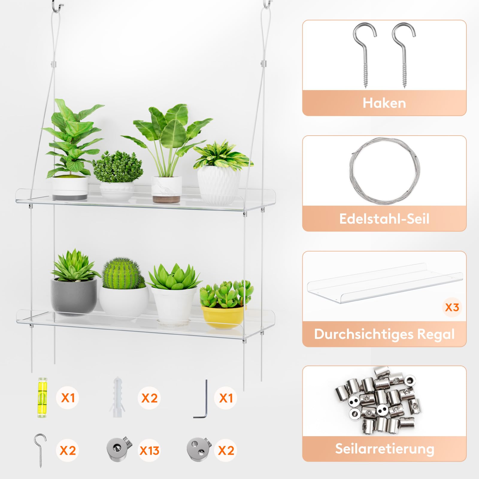 Lifewit 3 Stufen Fensterregal Pflanzen zum Einängen, Kunststoff Pflanzenregal trag. 9KG jeder Stufe, Verstellbar Fenster Regal für Blumen Sukkulenten Microgreens Anzuchttöpfe Kräuter, 38 x 15 cm/15x6