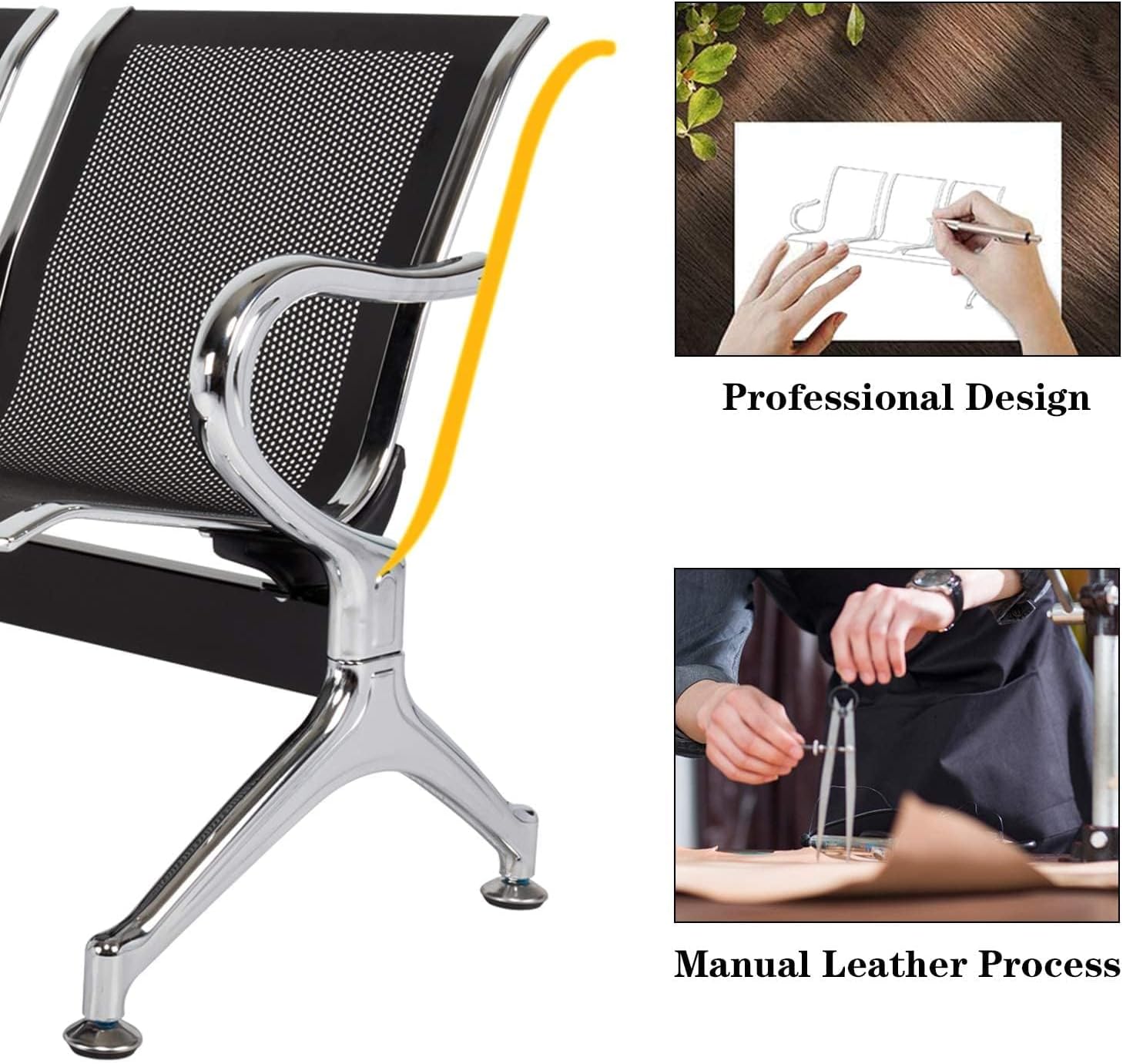 Kinsuite Reception Chairs Set of 2- Waiting Room Reception Chair 2-Seat Heavy Duty Chair Office Guest Chairs & Reception Chairs for Office Bank Hospital School, Black