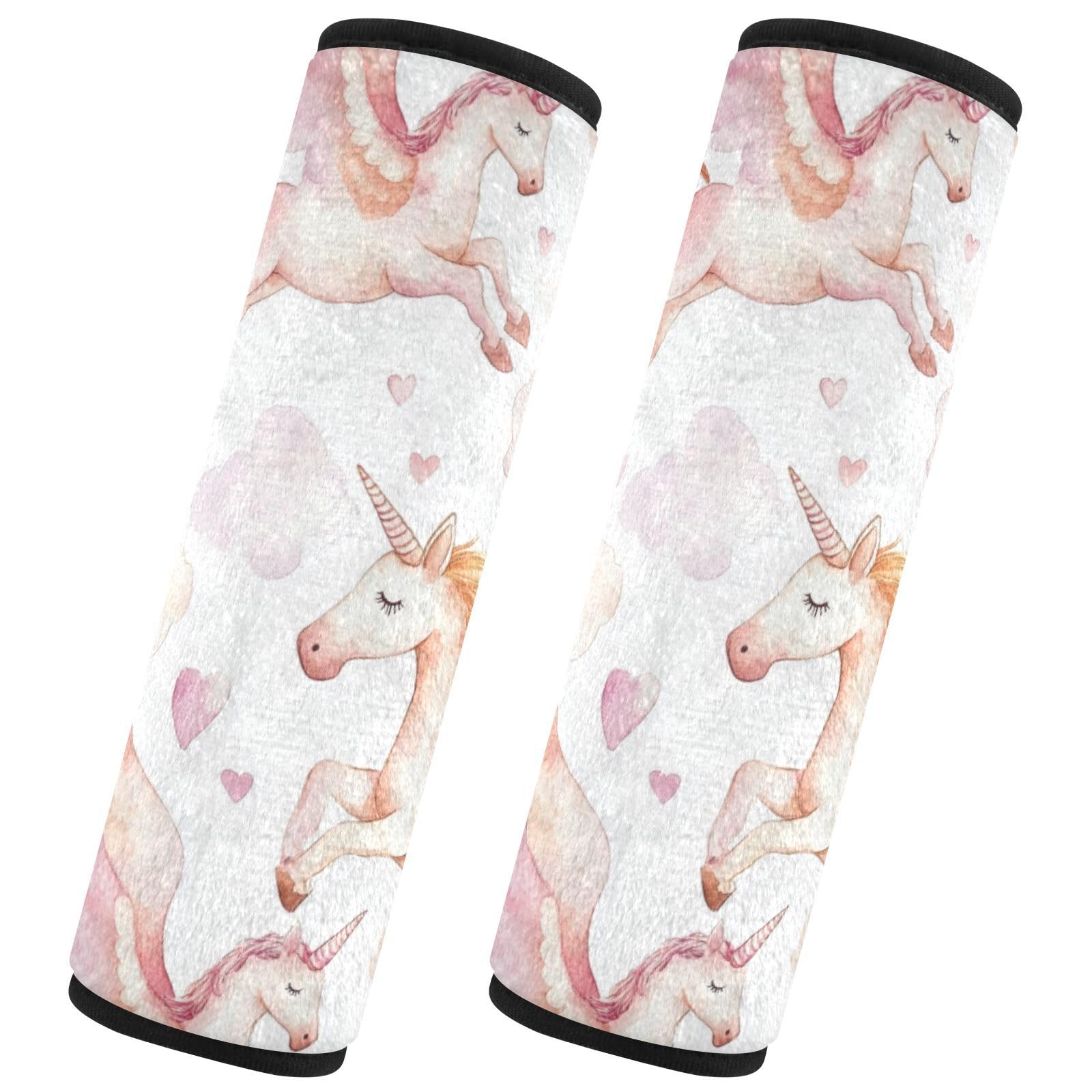 Seat Belt Covers 2 Pack Flying Unicorn Car Seat Strap Covers Super Soft Clouds Hearts Car Seat Neck Cover for Boys Girls Adults Babies M