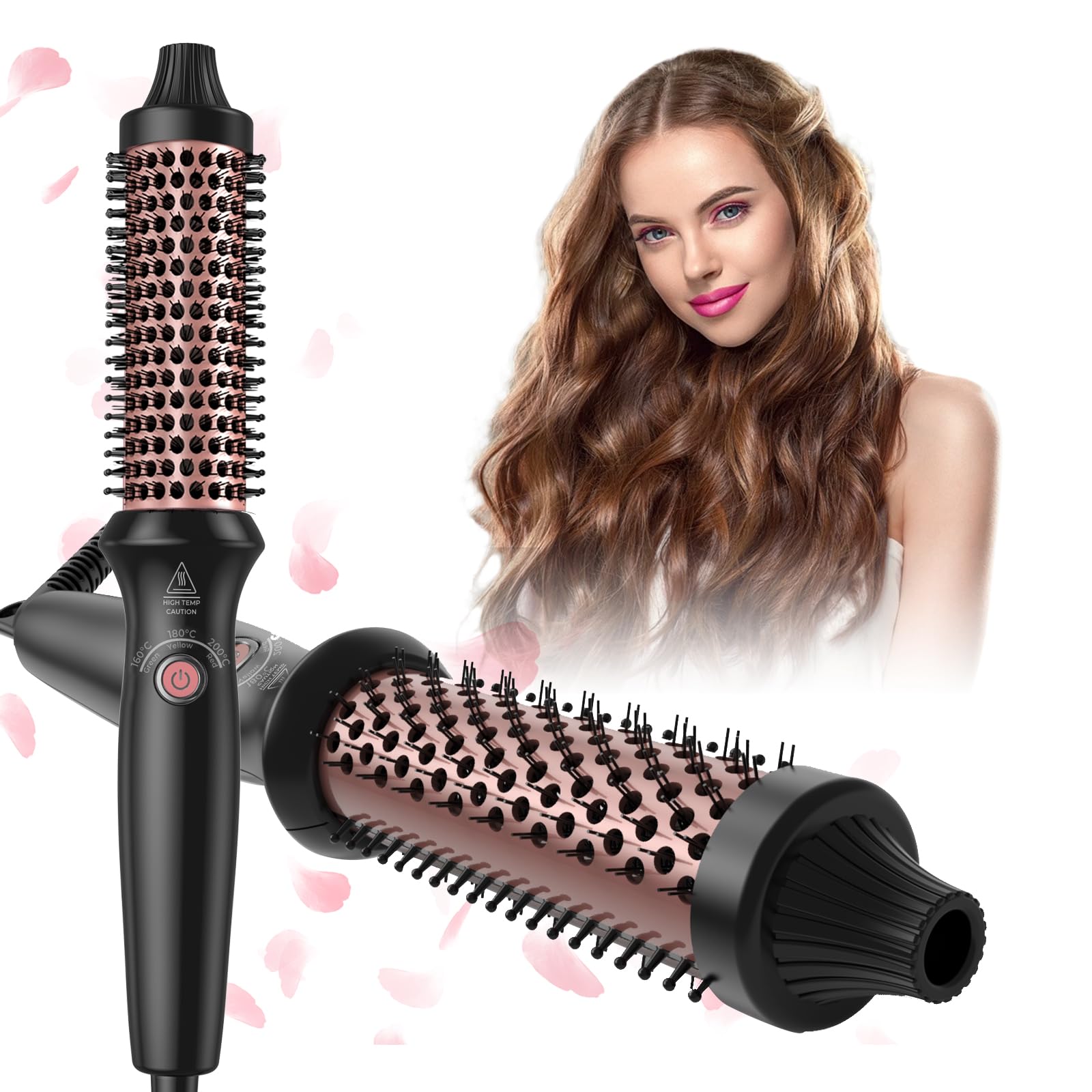 Thermal Brush,1.25 in Curling Brush Curling Iron Heated Volumizing Brush Curling Brush,Ceramic Tourmaline Ionic Curling Comb 110-240V Travel Curling Iron with Brush, LCD Display, Heated Round Brush