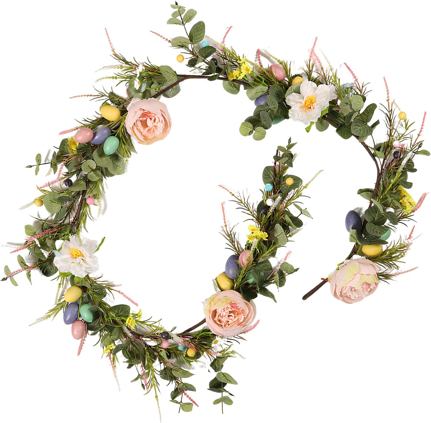 Wreath with Foam Peonies and Eggs for Spring Door Hanging Celebration Spring Party Hanging Decoration
