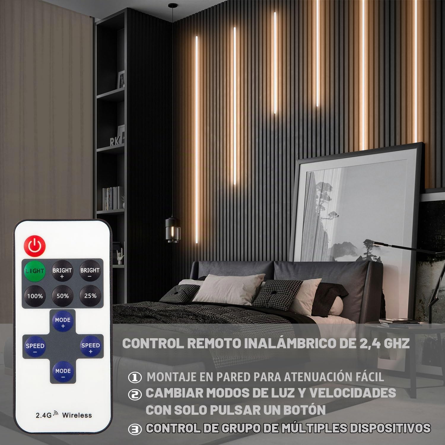 Lichaser 6 Tiras LED Negras Empotradas para Panel Acústico, WiFi Blanco Cálido Tira LED Paneles Insonorizacion Compatibles con Alexa, Adhesiva Luz para Panel Madera Acustico (30 * 2+40 * 2+60 * 2 cm)