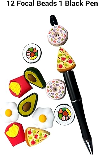 Miniatura 4 de Cuentas focales de silicona para alimentos, juego de 12 cuentas focales de alimentos aguacate, pizza, papas fritas, sushi, huevo, dona + bolígrafo