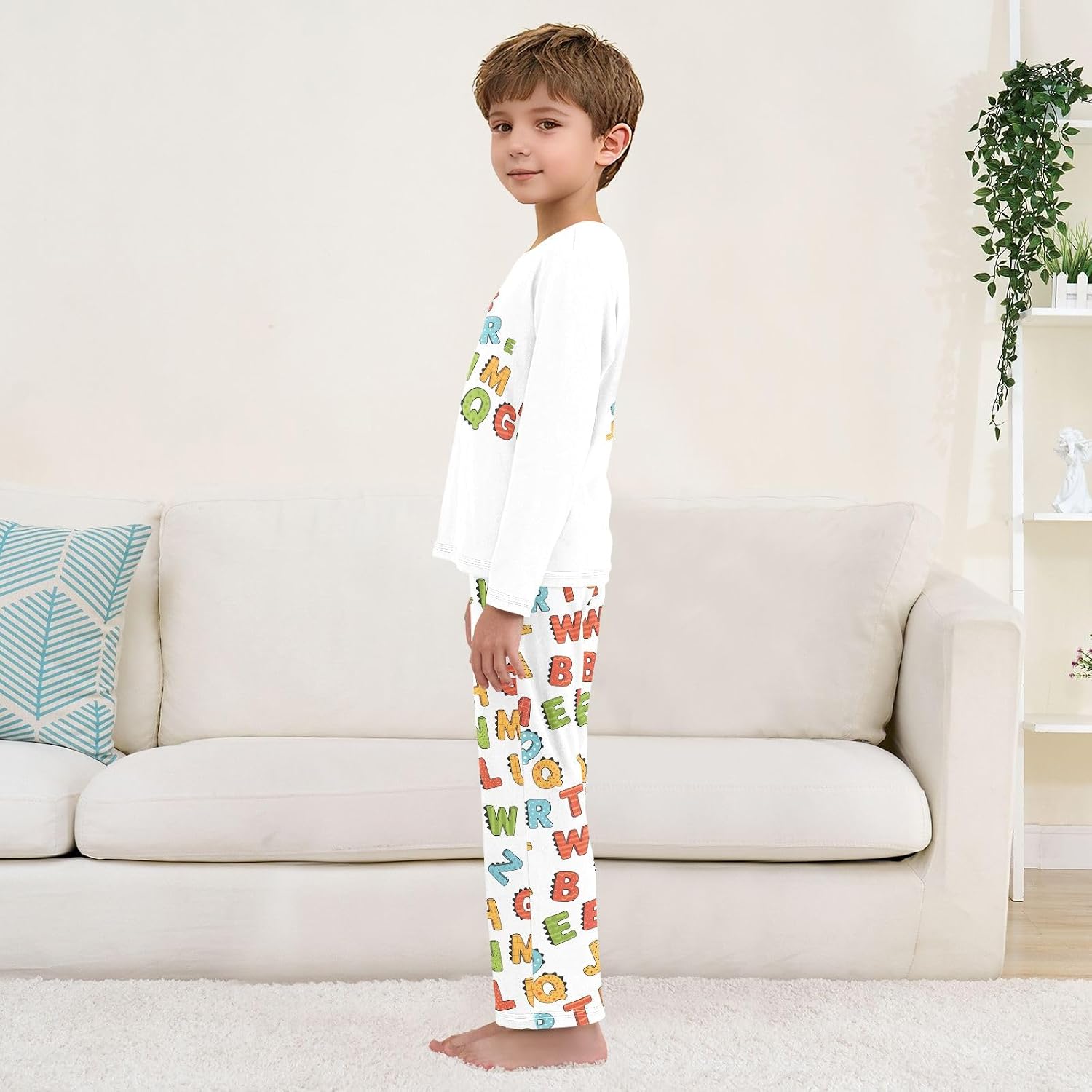 Bolaz Lemon Capybara Orange Pattern Loose Pajama Set, Long Sleeve Sleepwear Nightwear for 3-11 Y
