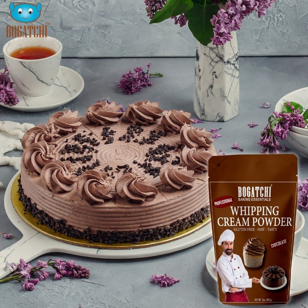 BOGATCHI Chocolate Whipping Cream for Cake, Chocolate Whipping Cream Powder, Whipped Cream Chocolate Flavor, 180g + Free Vanilla Whipping Cream 50g, Measuring Spoon and Baking Paper 2