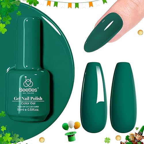 Beetles - Esmalte de uñas en gel, 1 unidad de 0.5 onzas fluidas (15ml), esmalte de uñas en gel de color verde esmeralda, con lámpara LED, arte de